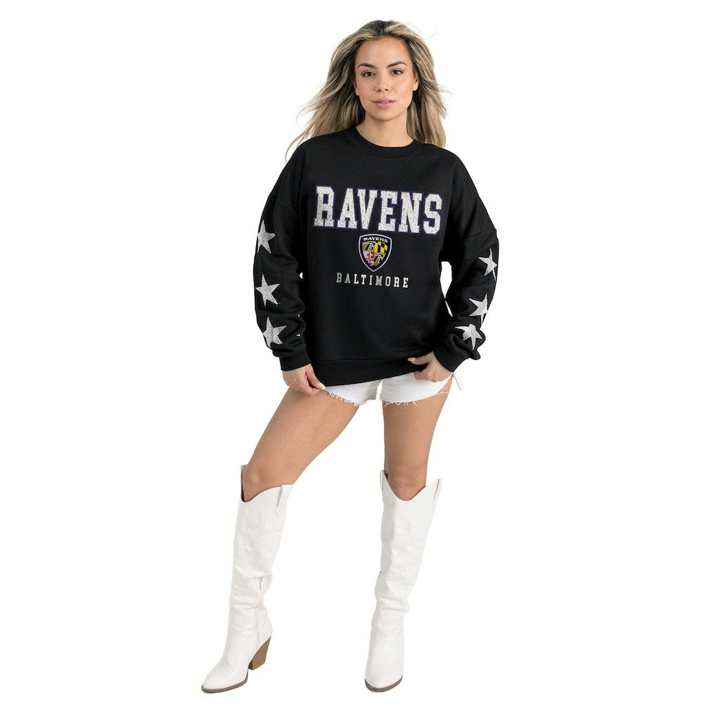 Baltimore Ravens Gameday Couture Women's Velocity Relaxed Rhinestone Pullover Sweatshirt Black - NFL