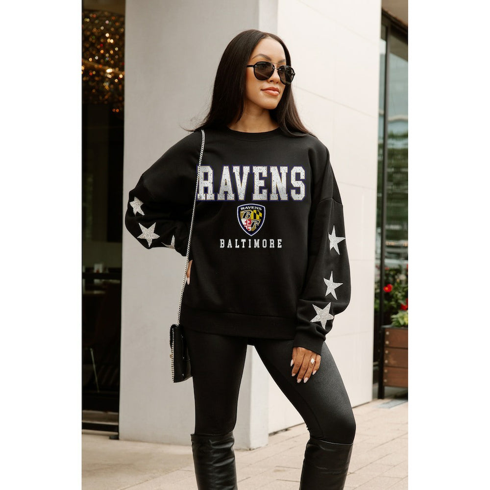 Baltimore Ravens Gameday Couture Women's Velocity Relaxed Rhinestone Pullover Sweatshirt Black - NFL