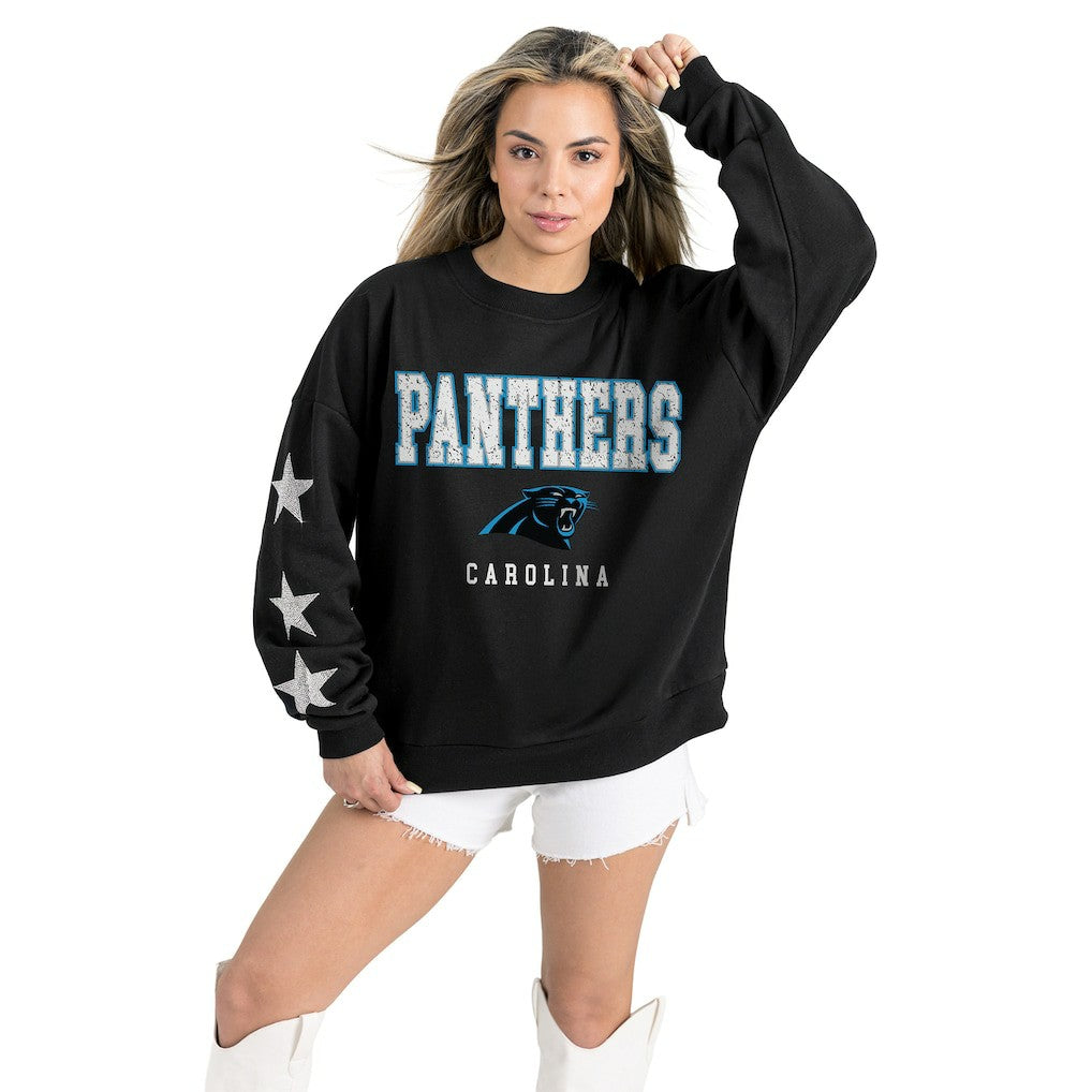Carolina Panthers Gameday Couture Women's Velocity Relaxed Rhinestone Pullover Sweatshirt Black - NFL