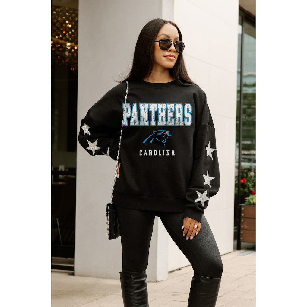 Carolina Panthers Gameday Couture Women's Velocity Relaxed Rhinestone Pullover Sweatshirt Black - NFL