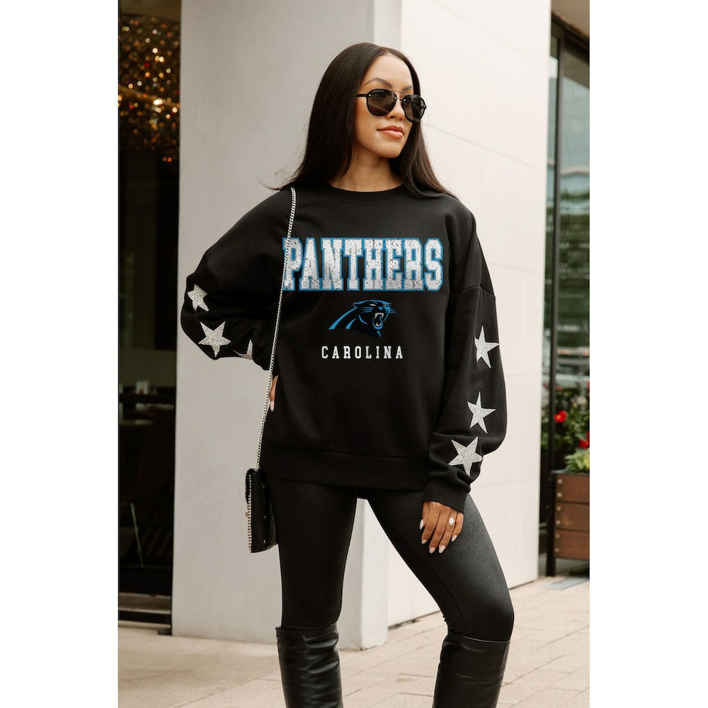 Carolina Panthers Gameday Couture Women's Velocity Relaxed Rhinestone Pullover Sweatshirt Black - NFL