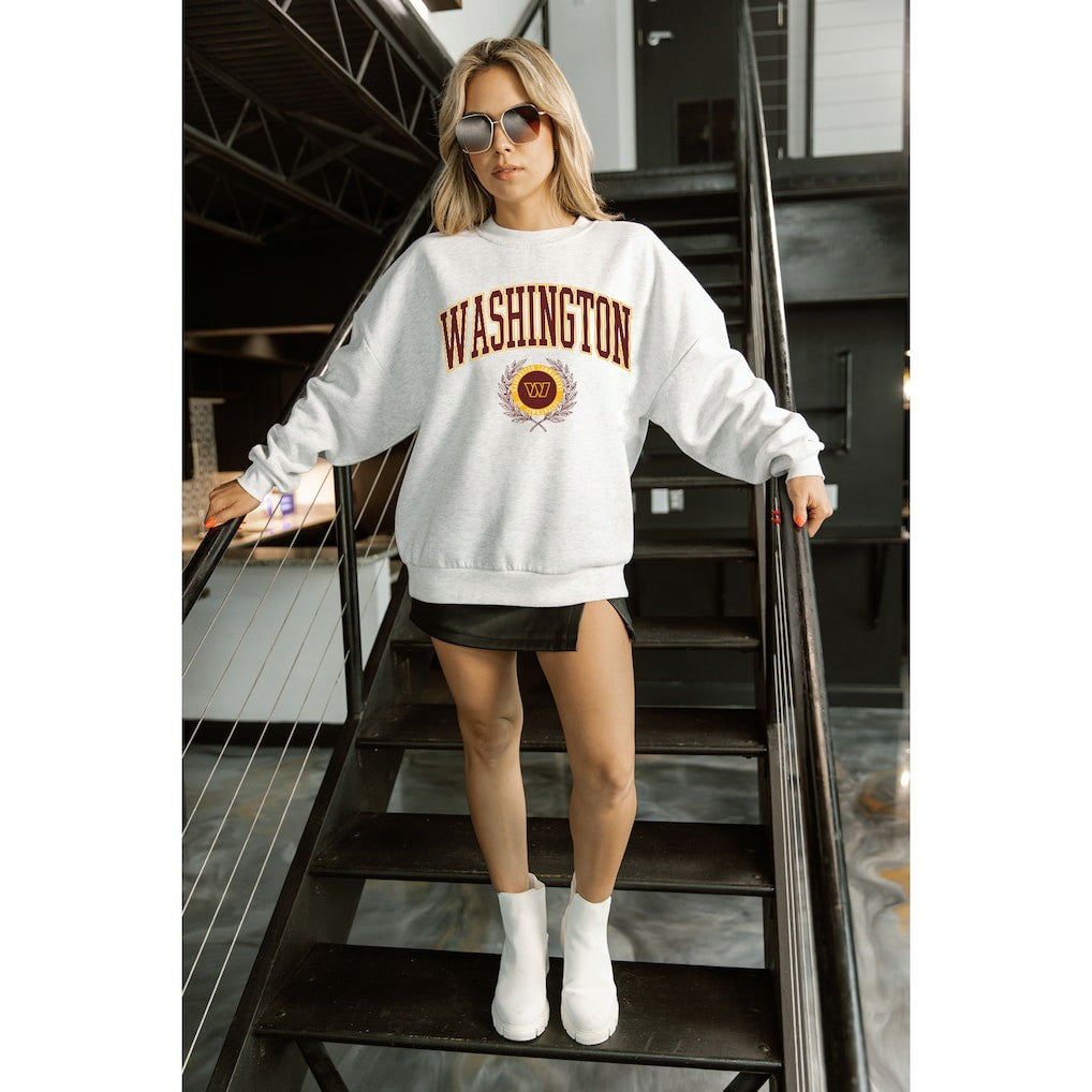 Washington Commanders Gameday Couture Women's Traditional Logo Oversized Premium Fleece Pullover Sweatshirt Ash - NFL