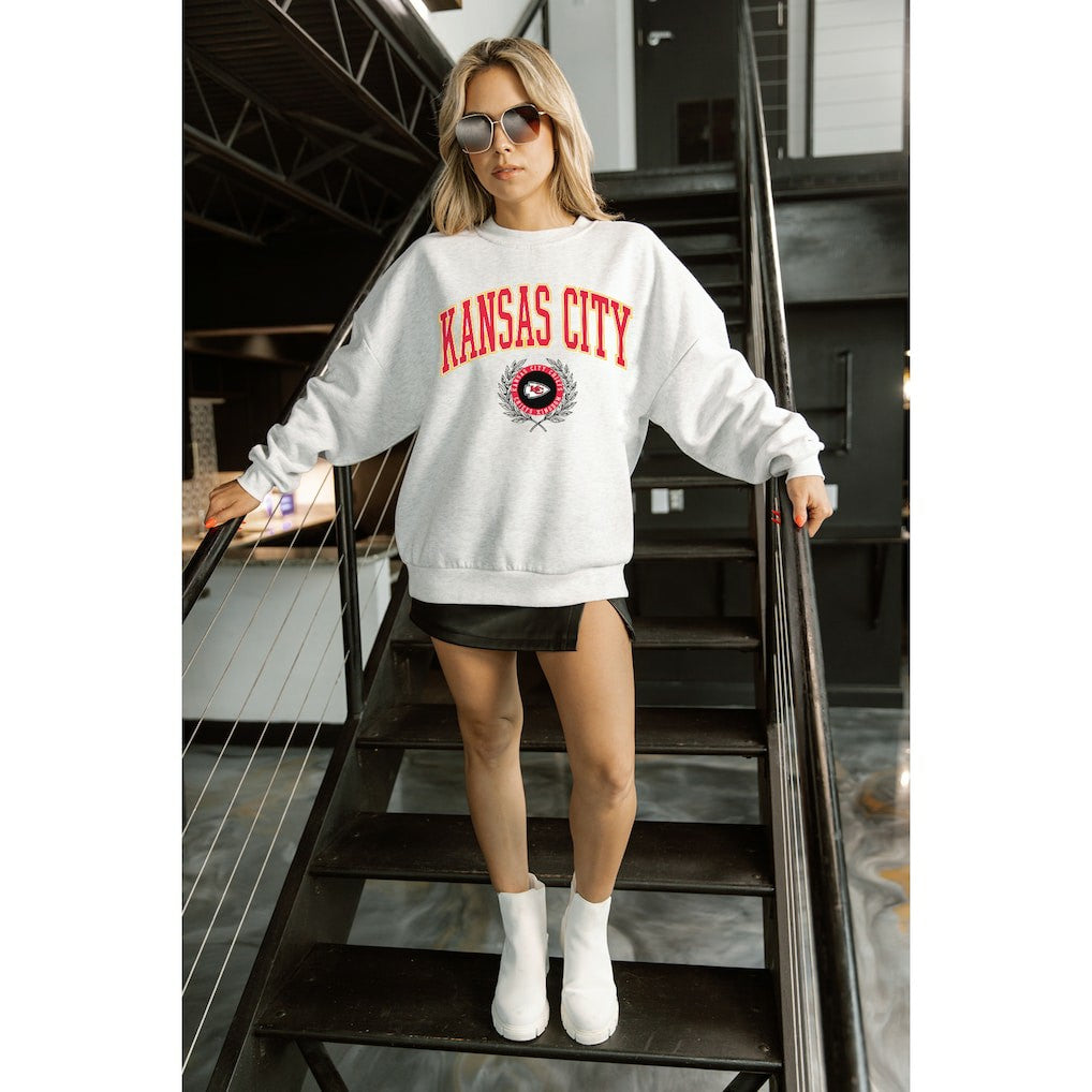 Kansas City Chiefs Gameday Couture Women's Traditional Logo Oversized Premium Fleece Pullover Sweatshirt Ash - NFL