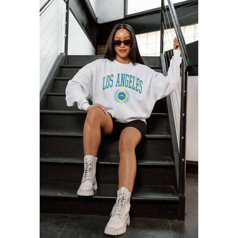 Los Angeles Chargers Gameday Couture Women's Traditional Logo Oversized Premium Fleece Pullover Sweatshirt Ash - NFL