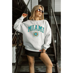 Miami Dolphins Gameday Couture Women's Traditional Logo Oversized Premium Fleece Pullover Sweatshirt Ash - NFL