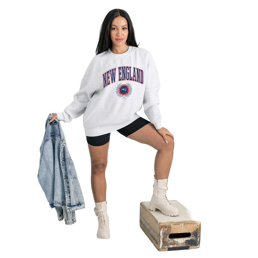 New England Patriots Gameday Couture Women's Traditional Logo Oversized Premium Fleece Pullover Sweatshirt Ash - NFL