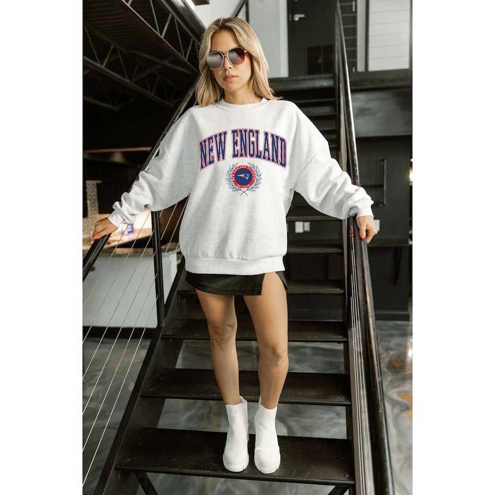 New England Patriots Gameday Couture Women's Traditional Logo Oversized Premium Fleece Pullover Sweatshirt Ash - NFL