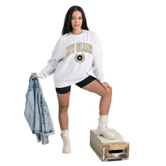 New Orleans Saints Gameday Couture Women's Traditional Logo Oversized Premium Fleece Pullover Sweatshirt Ash - NFL