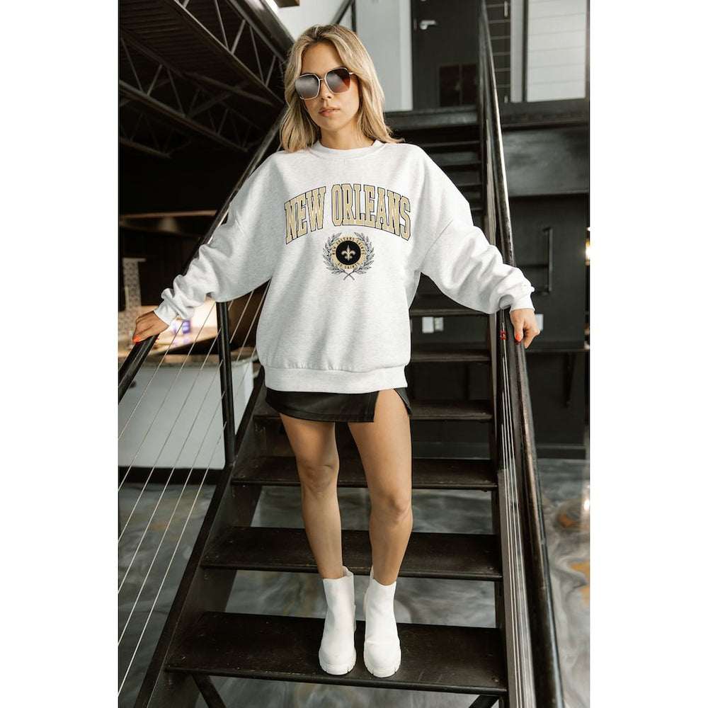 New Orleans Saints Gameday Couture Women's Traditional Logo Oversized Premium Fleece Pullover Sweatshirt Ash - NFL