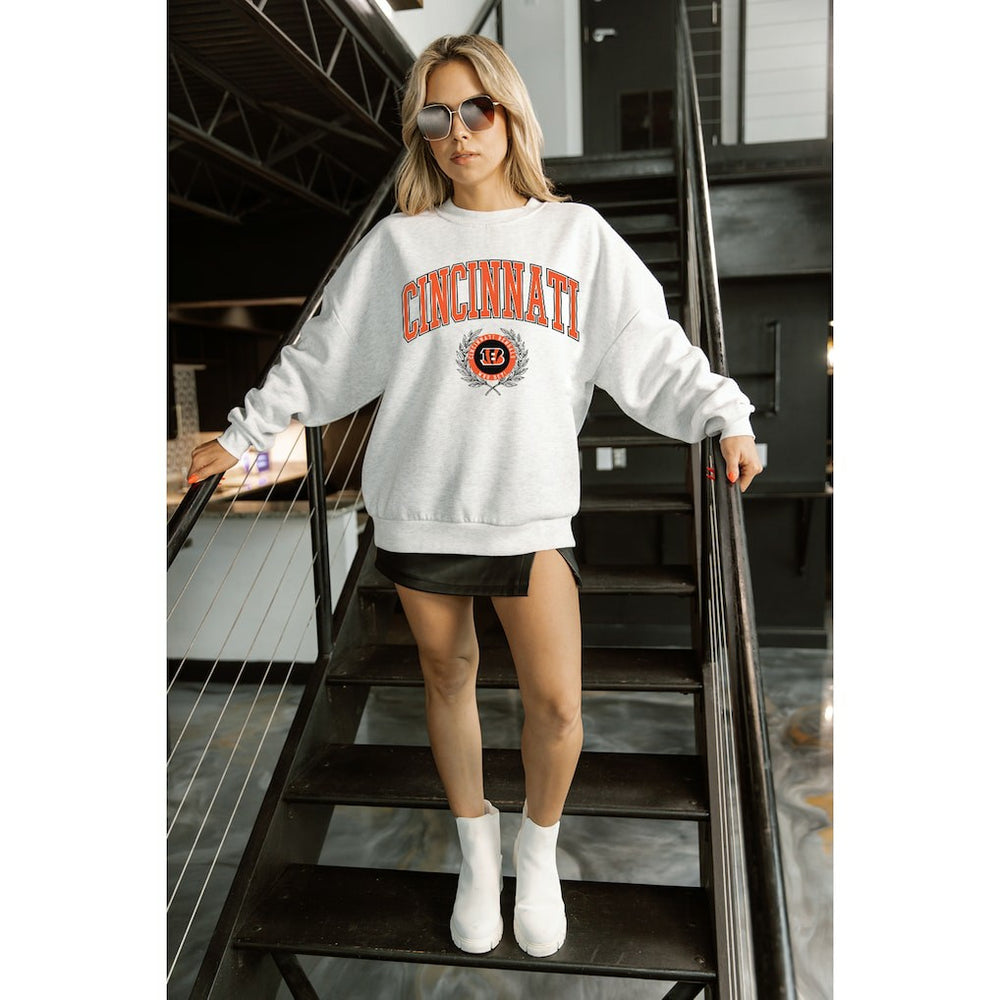 Cincinnati Bengals Gameday Couture Women's Traditional Logo Oversized Premium Fleece Pullover Sweatshirt Ash - NFL