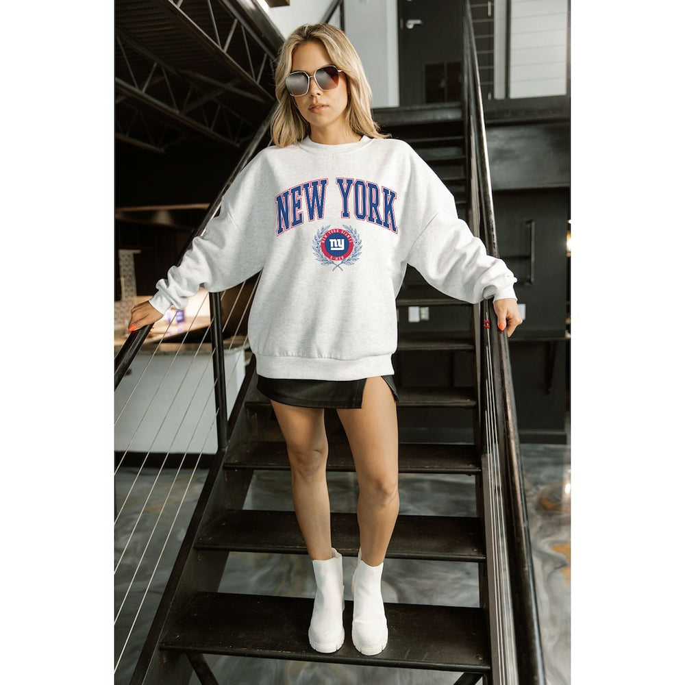 New York Giants Gameday Couture Women's Traditional Logo Oversized Premium Fleece Pullover Sweatshirt Ash - NFL