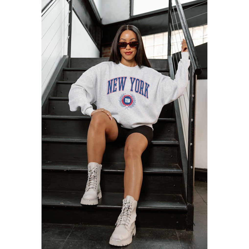 New York Giants Gameday Couture Women's Traditional Logo Oversized Premium Fleece Pullover Sweatshirt Ash - NFL