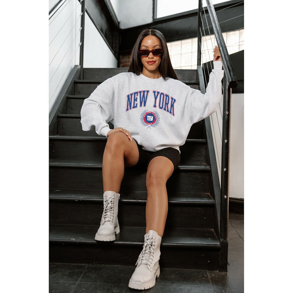 New York Giants Gameday Couture Women's Traditional Logo Oversized Premium Fleece Pullover Sweatshirt Ash - NFL
