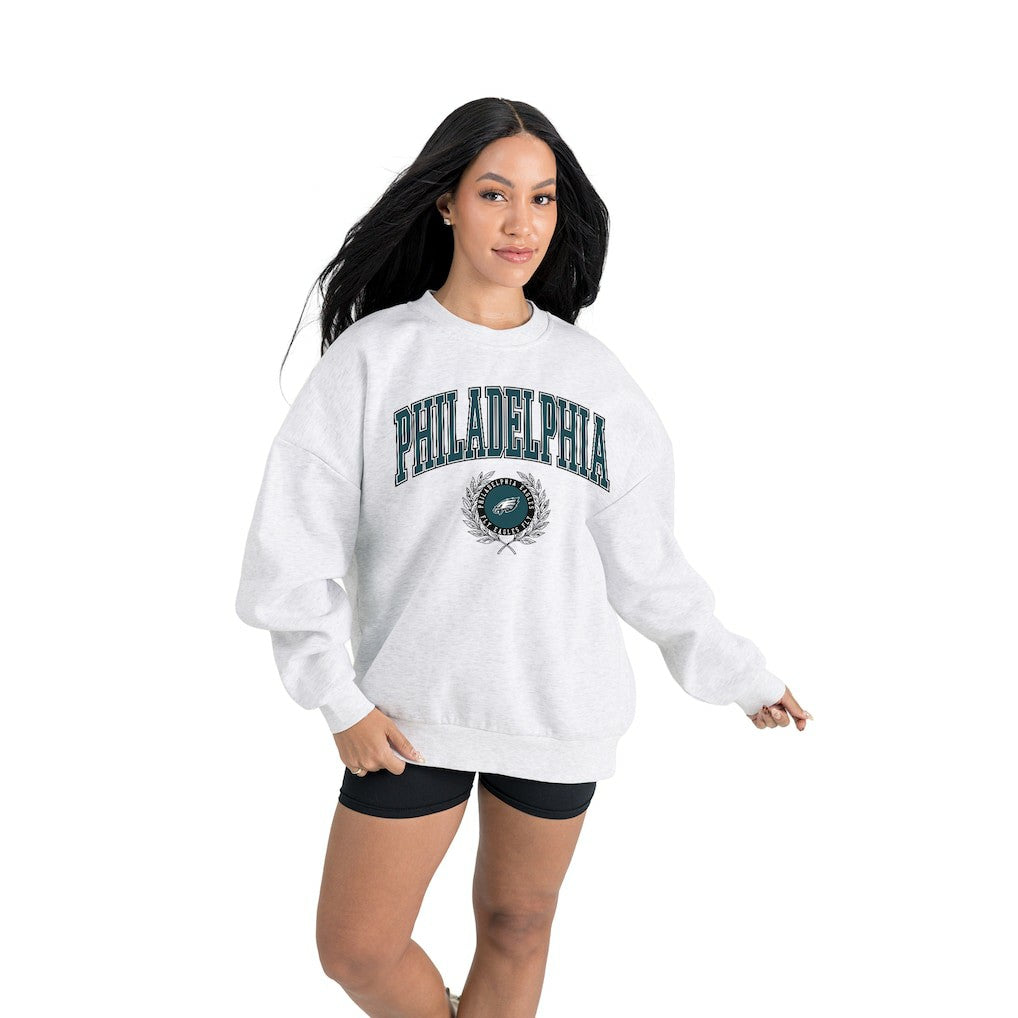 Philadelphia Eagles Gameday Couture Women's Traditional Logo Oversized Premium Fleece Pullover Sweatshirt Ash - NFL