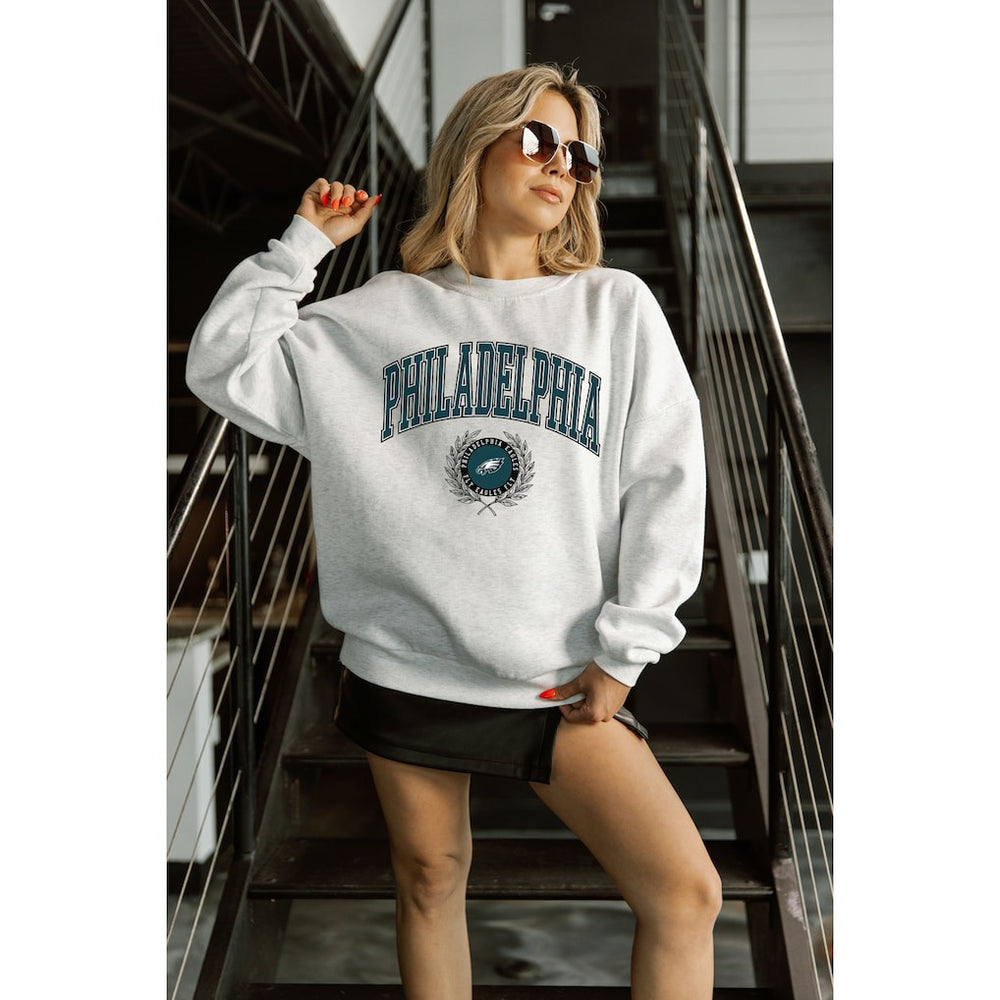 Philadelphia Eagles Gameday Couture Women's Traditional Logo Oversized Premium Fleece Pullover Sweatshirt Ash - NFL