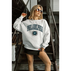 Philadelphia Eagles Gameday Couture Women's Traditional Logo Oversized Premium Fleece Pullover Sweatshirt Ash - NFL