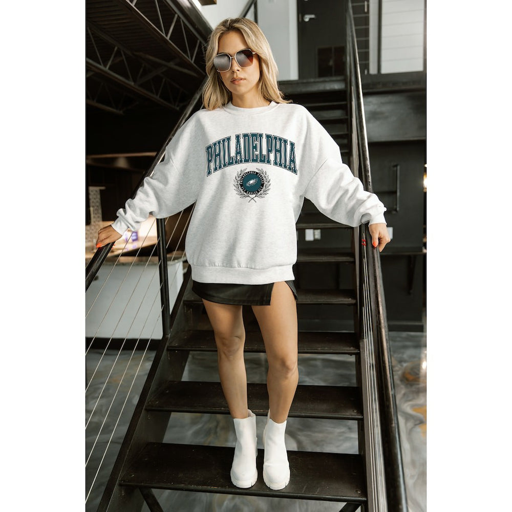 Philadelphia Eagles Gameday Couture Women's Traditional Logo Oversized Premium Fleece Pullover Sweatshirt Ash - NFL