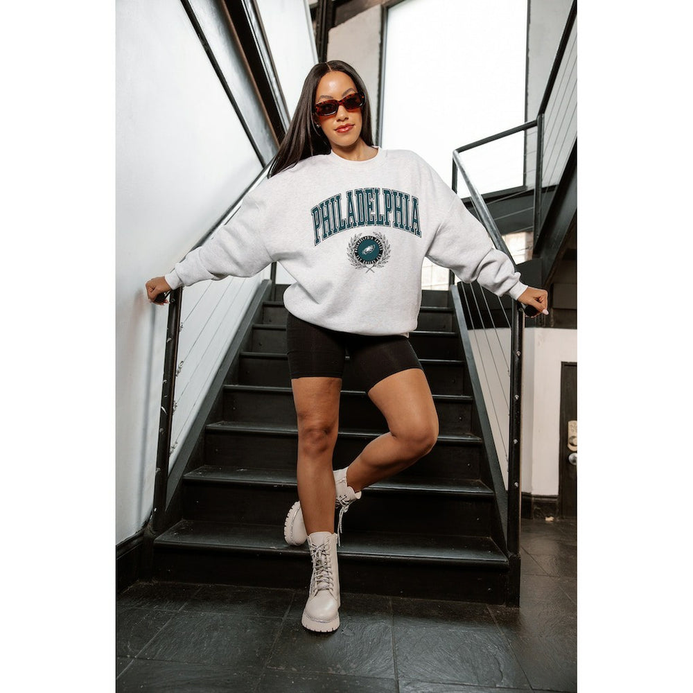 Philadelphia Eagles Gameday Couture Women's Traditional Logo Oversized Premium Fleece Pullover Sweatshirt Ash - NFL