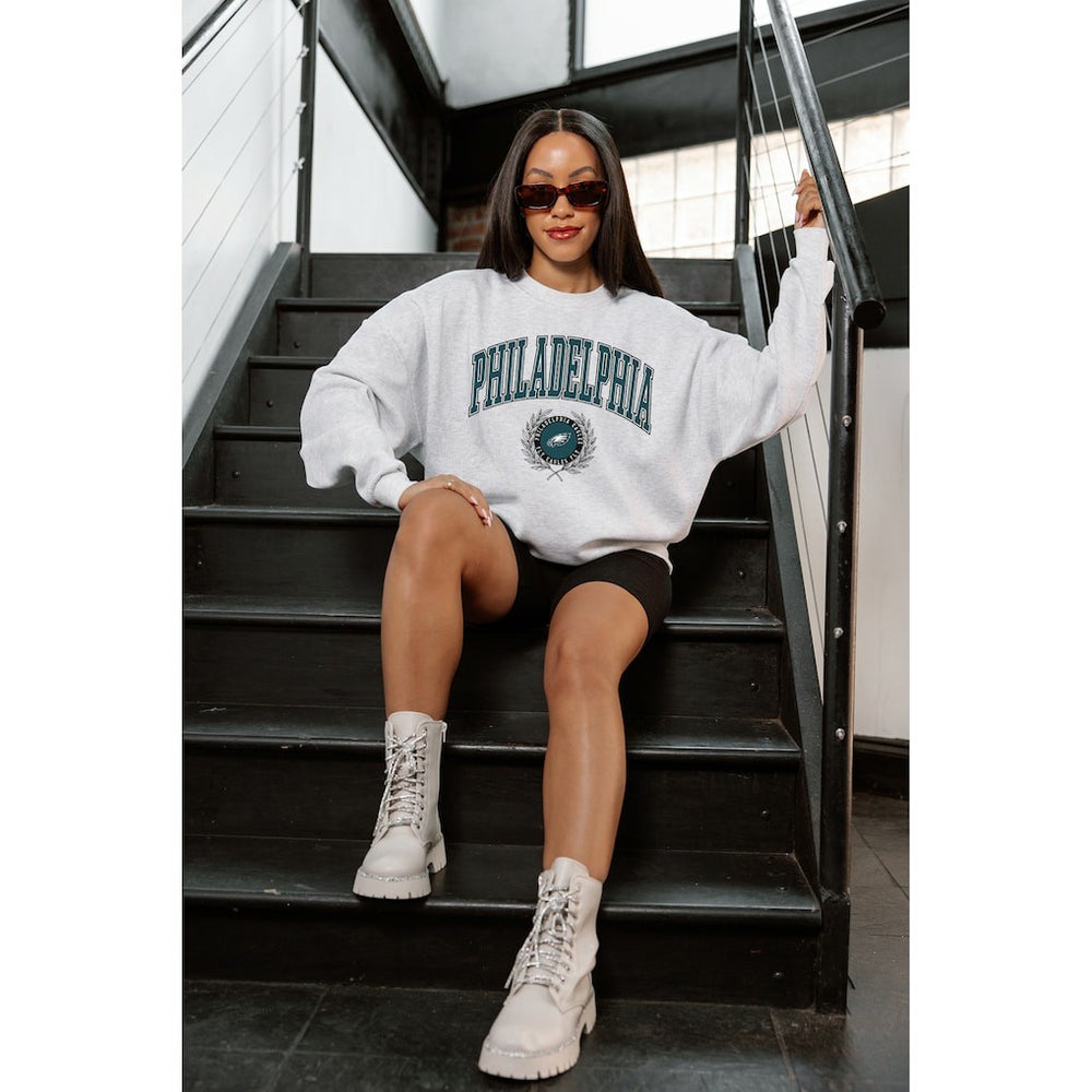 Philadelphia Eagles Gameday Couture Women's Traditional Logo Oversized Premium Fleece Pullover Sweatshirt Ash - NFL