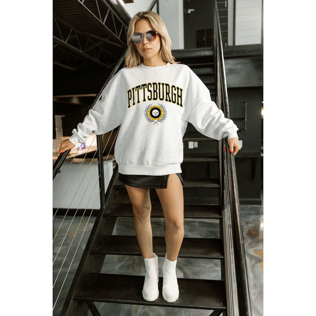 Pittsburgh Steelers Gameday Couture Women's Traditional Logo Oversized Premium Fleece Pullover Sweatshirt Ash - NFL