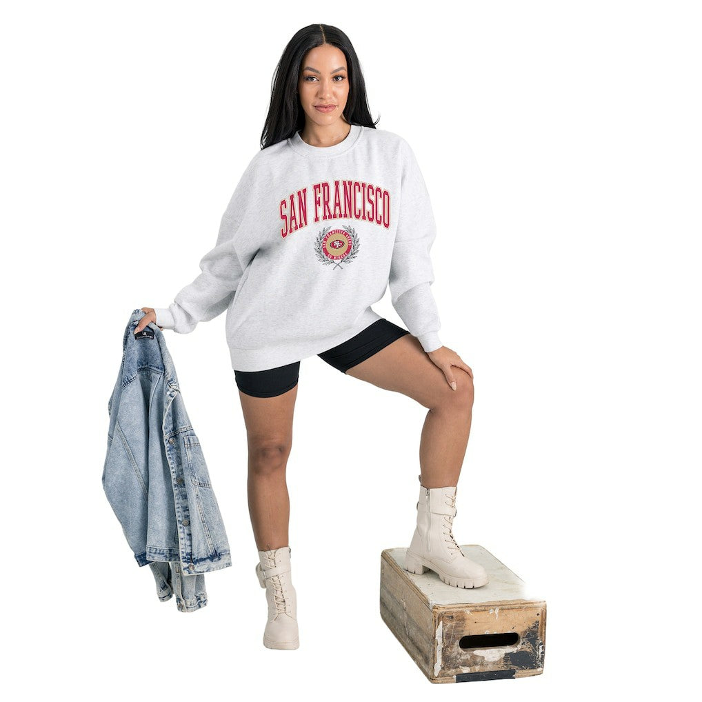 San Francisco 49ers Gameday Couture Women's Traditional Logo Oversized Premium Fleece Pullover Sweatshirt Ash - NFL