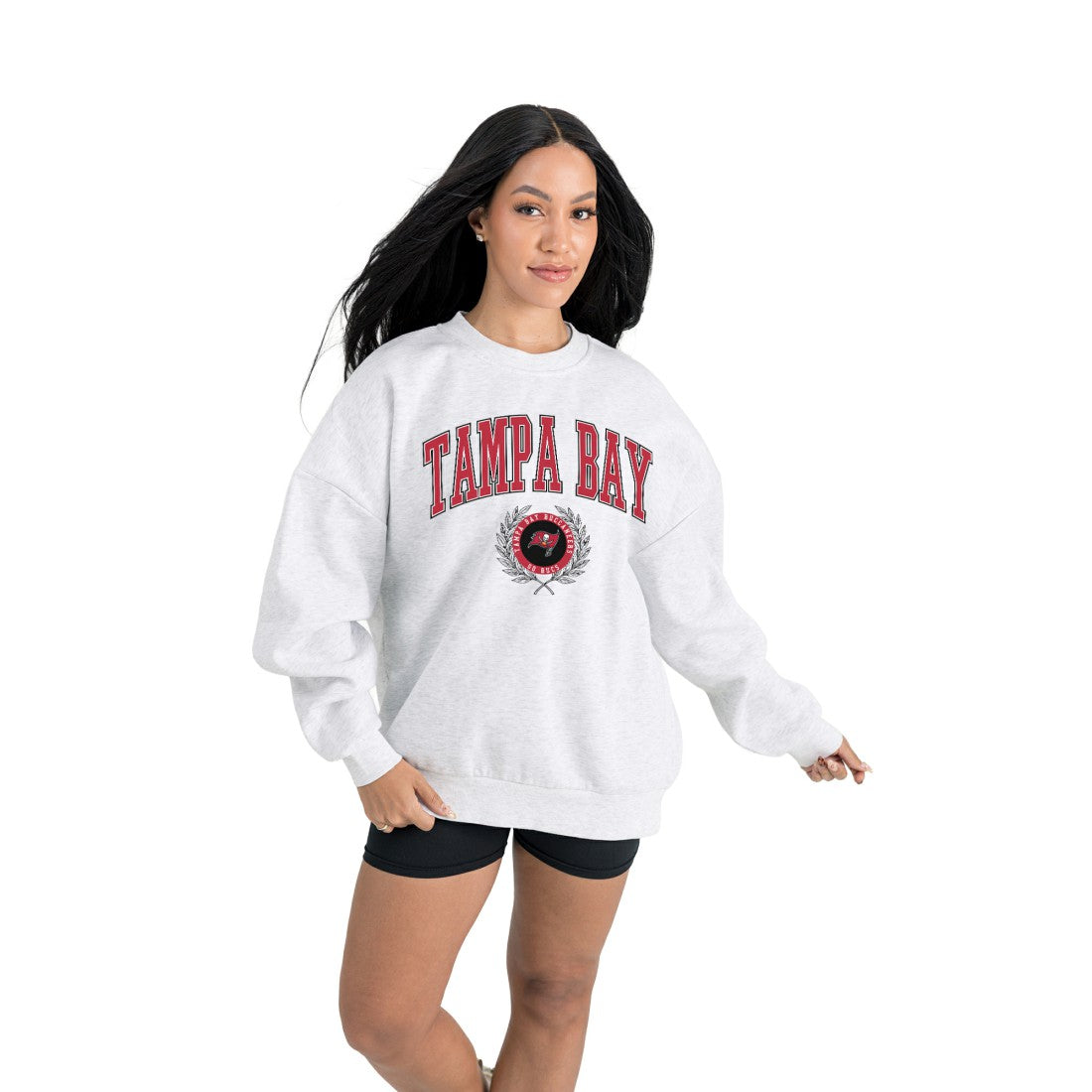 Tampa Bay Buccaneers Gameday Couture Women's Traditional Logo Oversized Premium Fleece Pullover Sweatshirt Ash - NFL