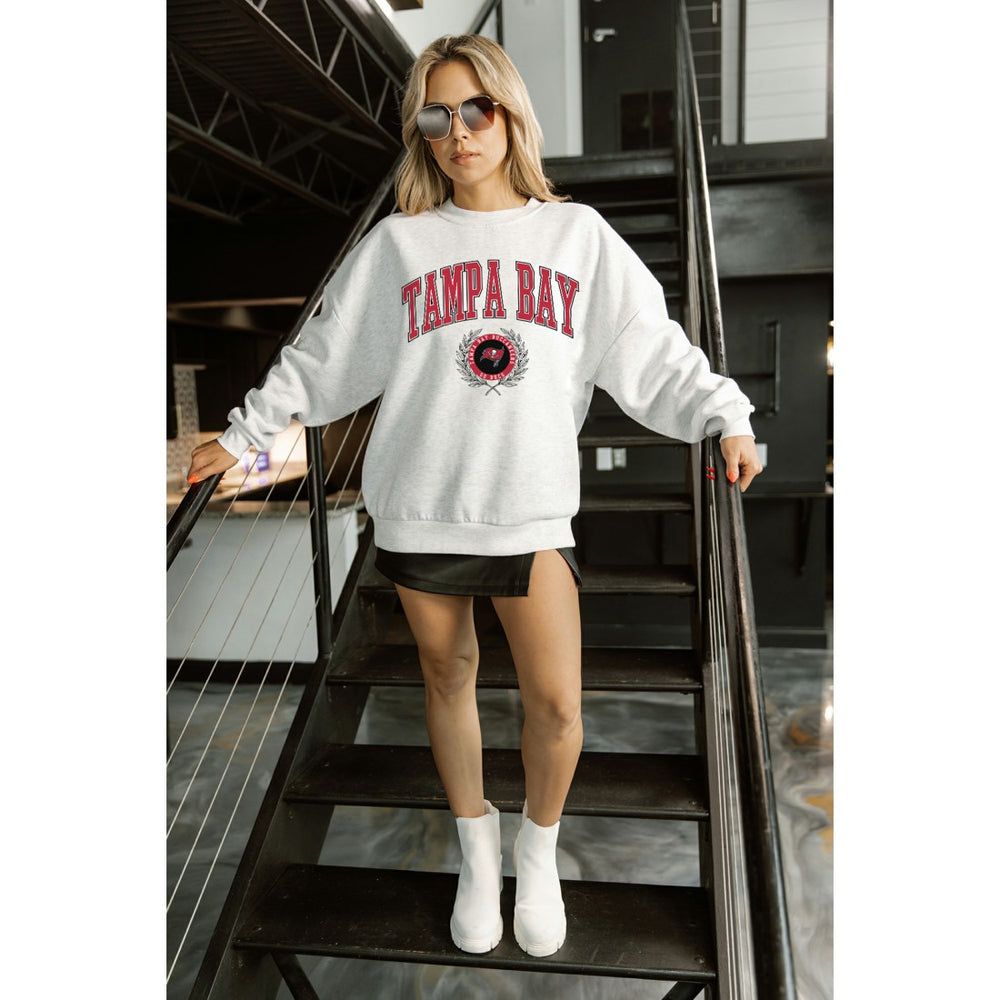 Tampa Bay Buccaneers Gameday Couture Women's Traditional Logo Oversized Premium Fleece Pullover Sweatshirt Ash - NFL