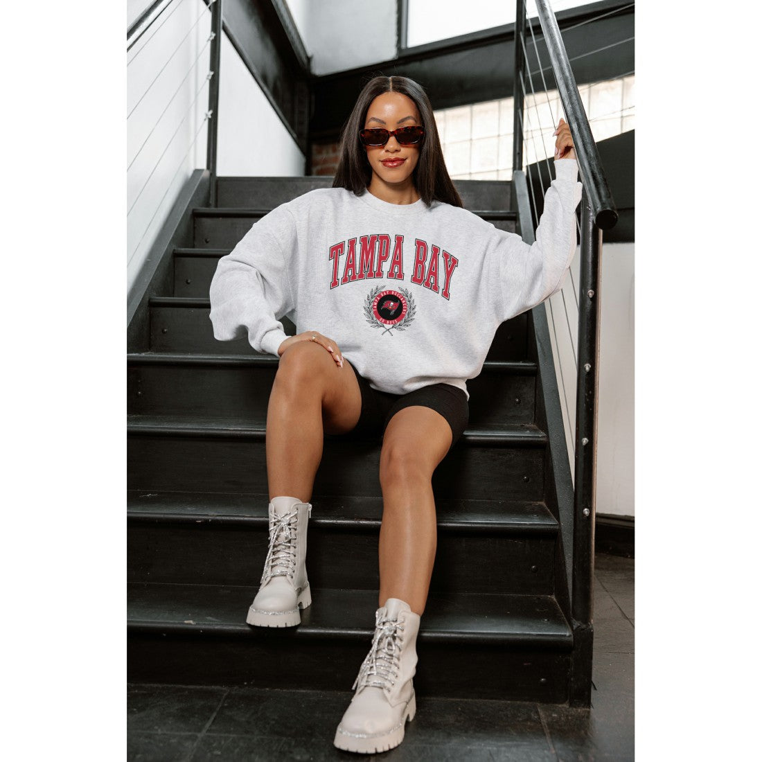 Tampa Bay Buccaneers Gameday Couture Women's Traditional Logo Oversized Premium Fleece Pullover Sweatshirt Ash - NFL