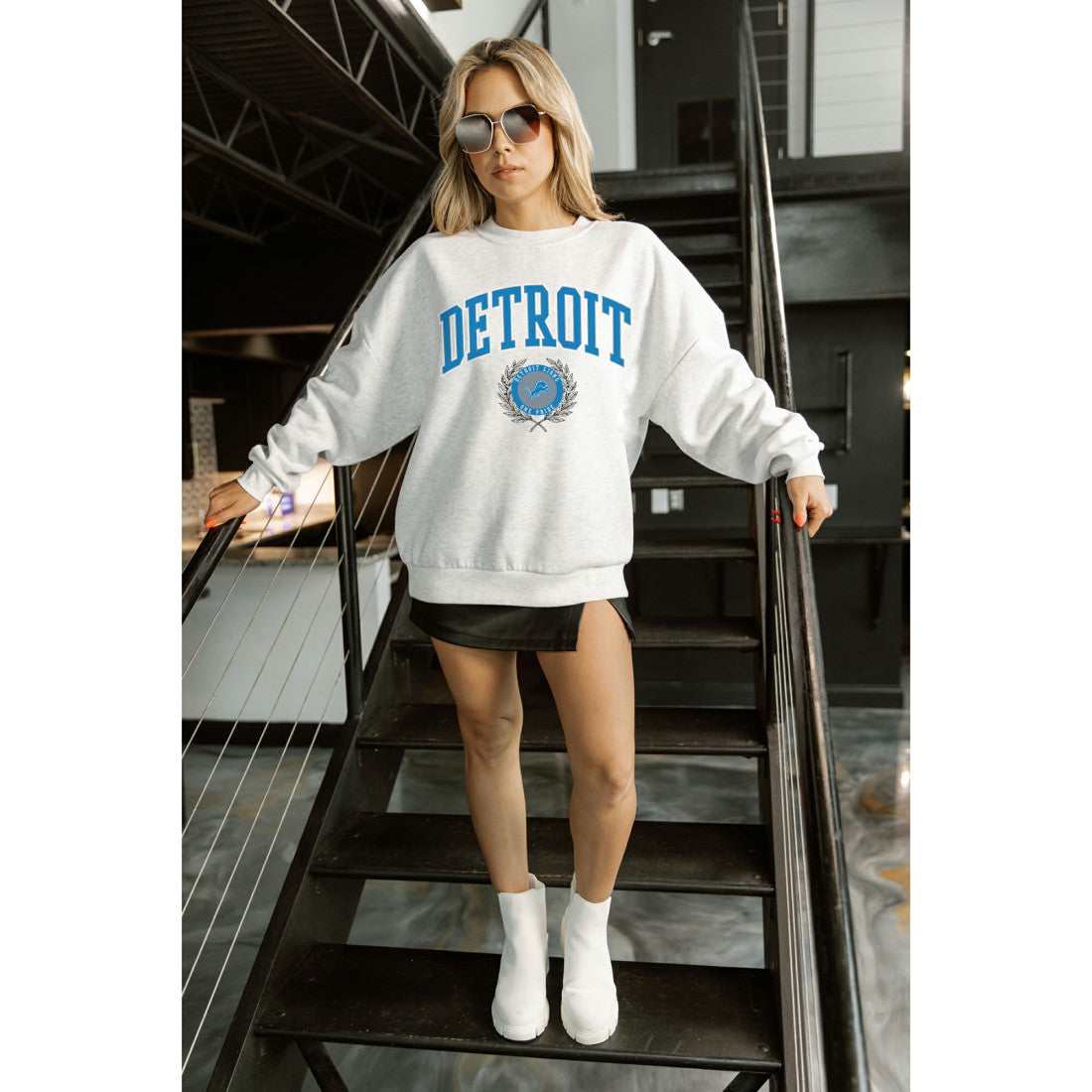 Detroit Lions Gameday Couture Women's Traditional Logo Oversized Premium Fleece Pullover Sweatshirt Ash - NFL
