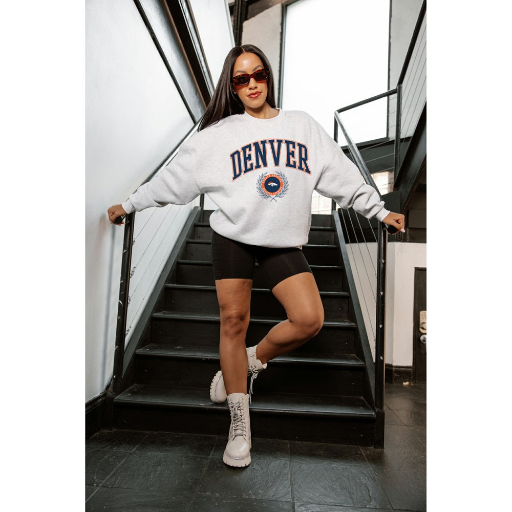 Denver Broncos Gameday Couture Women's Traditional Logo Oversized Premium Fleece Pullover Sweatshirt Ash - NFL