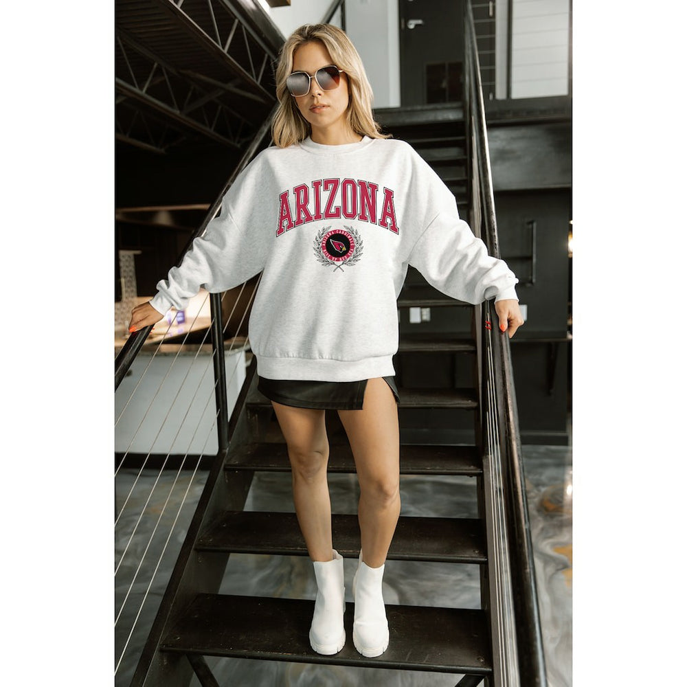 Arizona Cardinals Gameday Couture Women's Traditional Logo Oversized Premium Fleece Pullover Sweatshirt Ash - NFL