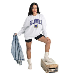 Baltimore Ravens Gameday Couture Women's Traditional Logo Oversized Premium Fleece Pullover Sweatshirt Ash - NFL