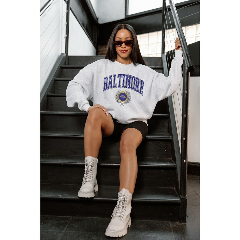 Baltimore Ravens Gameday Couture Women's Traditional Logo Oversized Premium Fleece Pullover Sweatshirt Ash - NFL