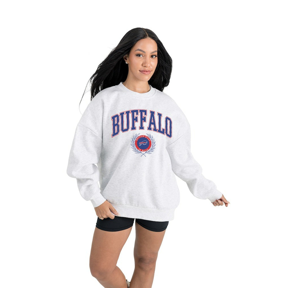 Buffalo Bills Gameday Couture Women's Traditional Logo Oversized Premium Fleece Pullover Sweatshirt Ash - NFL