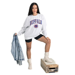Buffalo Bills Gameday Couture Women's Traditional Logo Oversized Premium Fleece Pullover Sweatshirt Ash - NFL