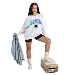 Carolina Panthers Gameday Couture Women's Traditional Logo Oversized Premium Fleece Pullover Sweatshirt Ash - NFL