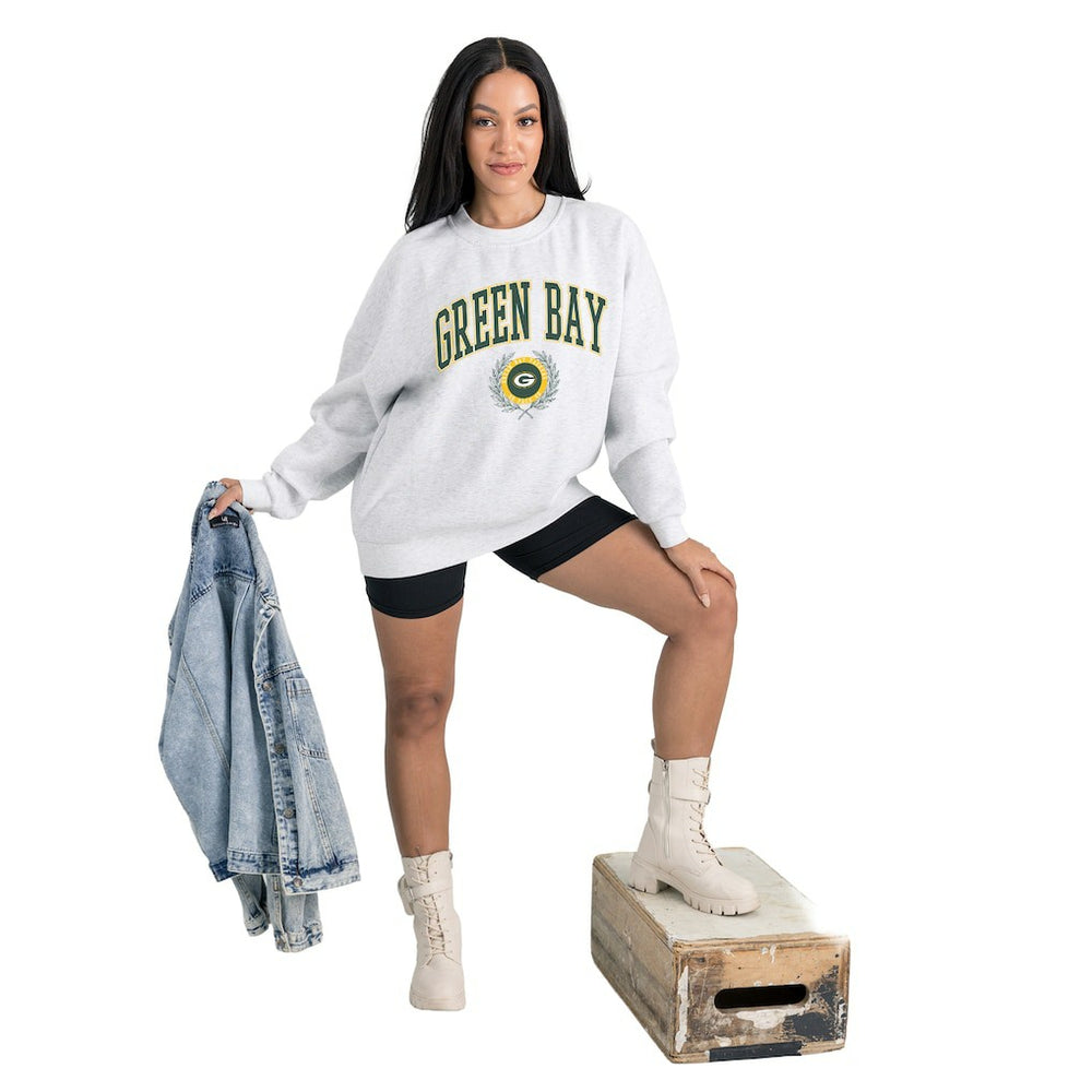 Green Bay Packers Gameday Couture Women's Traditional Logo Oversized Premium Fleece Pullover Sweatshirt Ash - NFL