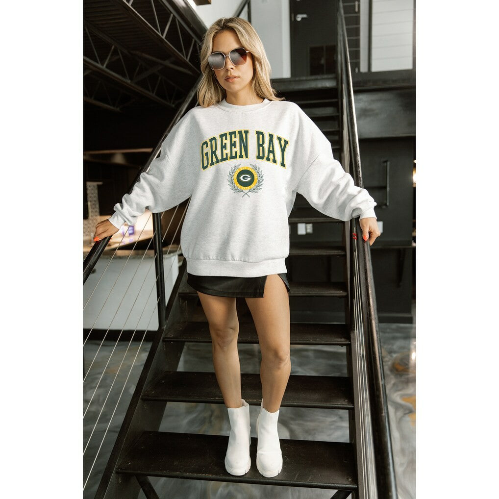 Green Bay Packers Gameday Couture Women's Traditional Logo Oversized Premium Fleece Pullover Sweatshirt Ash - NFL