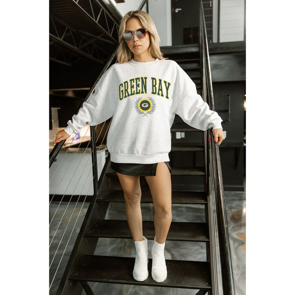 Green Bay Packers Gameday Couture Women's Traditional Logo Oversized Premium Fleece Pullover Sweatshirt Ash - NFL
