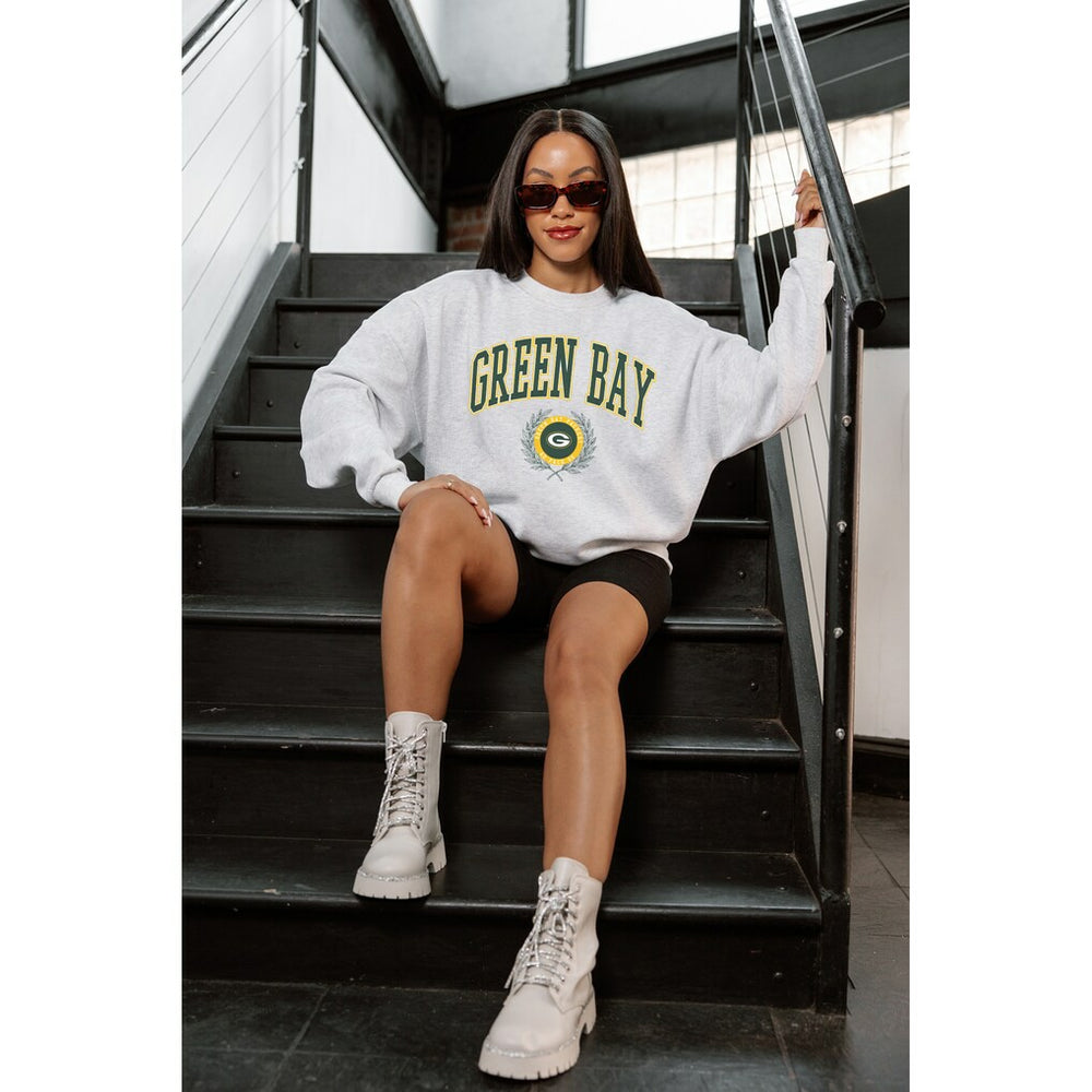 Green Bay Packers Gameday Couture Women's Traditional Logo Oversized Premium Fleece Pullover Sweatshirt Ash - NFL