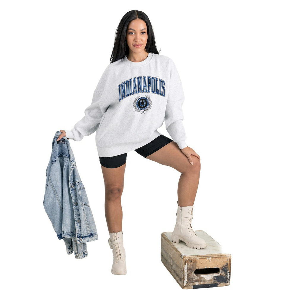 Indianapolis Colts Gameday Couture Women's Traditional Logo Oversized Premium Fleece Pullover Sweatshirt Ash - NFL