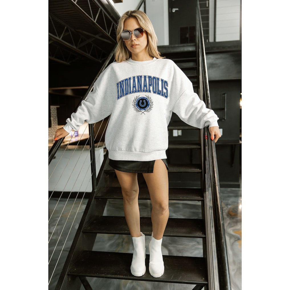 Indianapolis Colts Gameday Couture Women's Traditional Logo Oversized Premium Fleece Pullover Sweatshirt Ash - NFL
