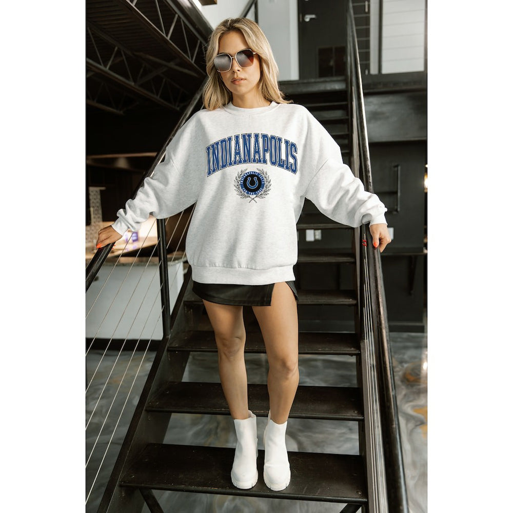 Indianapolis Colts Gameday Couture Women's Traditional Logo Oversized Premium Fleece Pullover Sweatshirt Ash - NFL