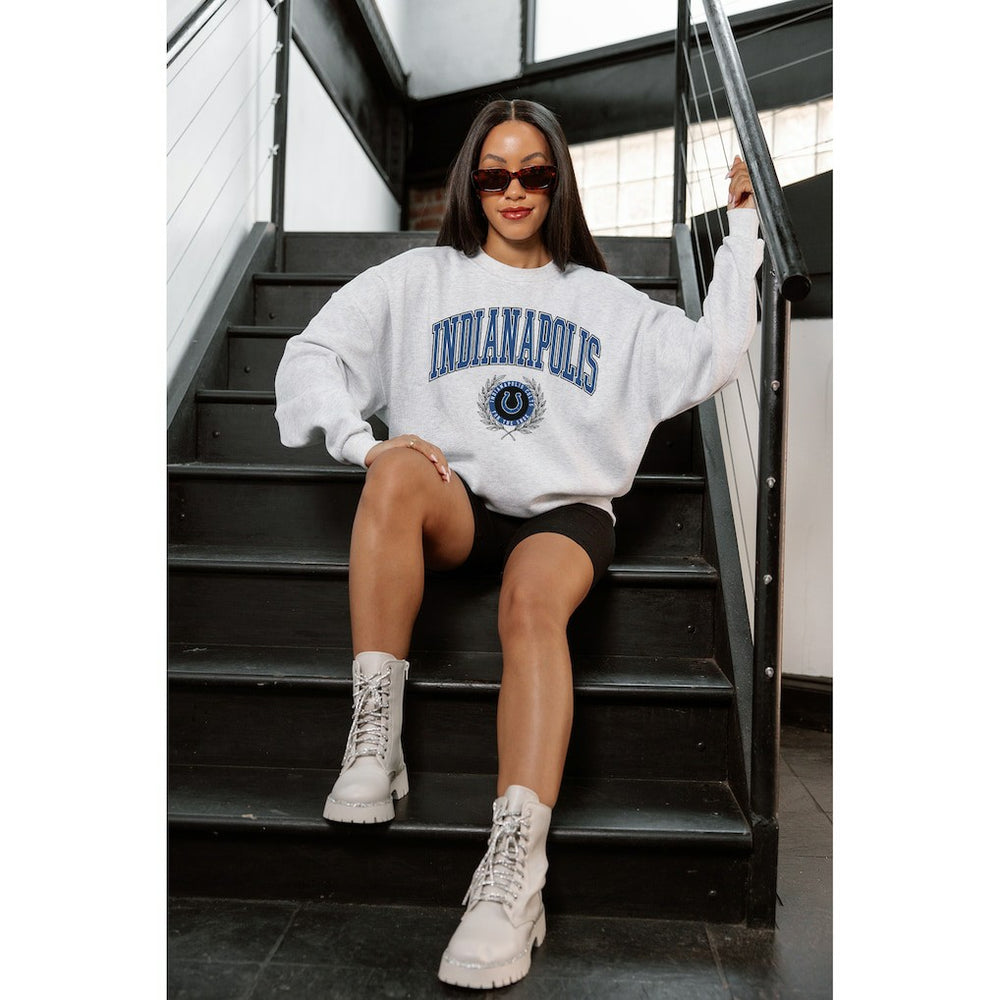 Indianapolis Colts Gameday Couture Women's Traditional Logo Oversized Premium Fleece Pullover Sweatshirt Ash - NFL