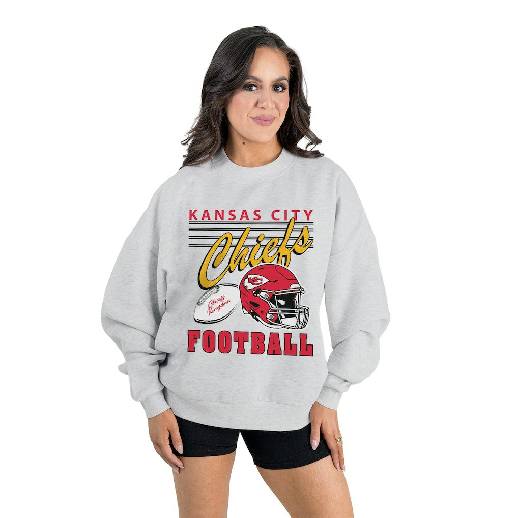 Kansas City Chiefs Gameday Couture Women's Home Turf Oversized Premium Fleece Pullover Sweatshirt Ash - NFL