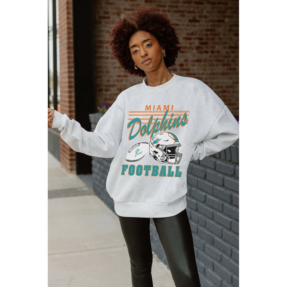 Miami Dolphins Gameday Couture Women's Home Turf Oversized Premium Fleece Pullover Sweatshirt Ash - NFL