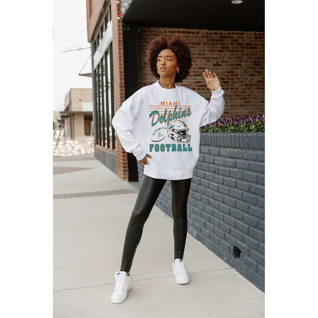Miami Dolphins Gameday Couture Women's Home Turf Oversized Premium Fleece Pullover Sweatshirt Ash - NFL