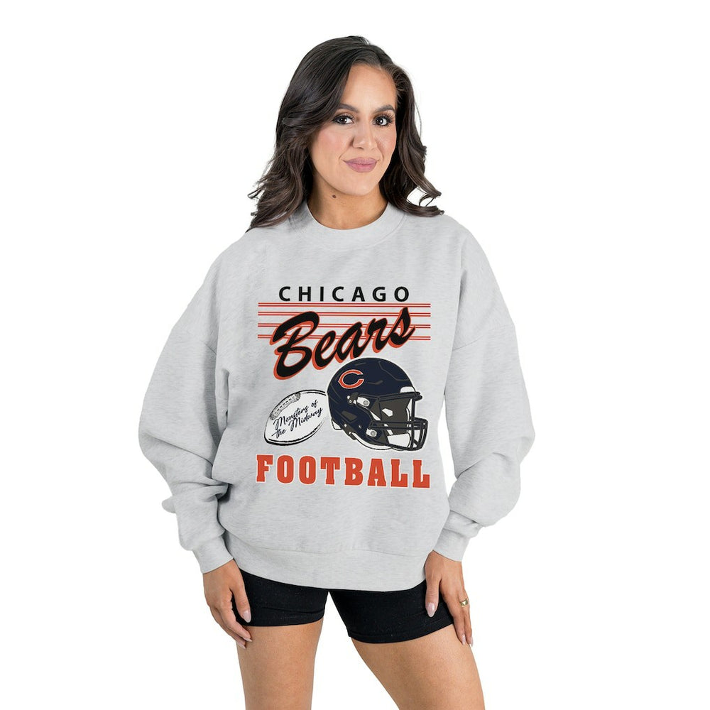 Chicago Bears Gameday Couture Women's Home Turf Oversized Premium Fleece Pullover Sweatshirt Ash - NFL