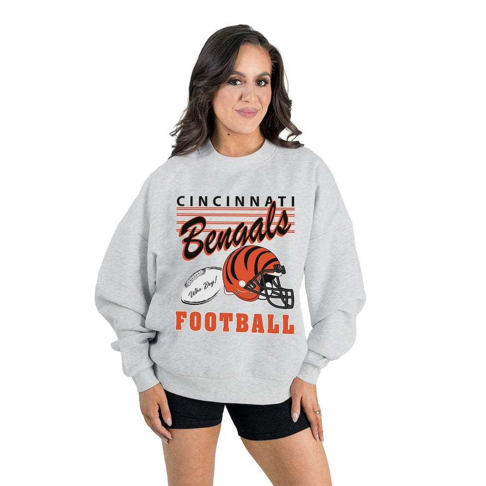 Cincinnati Bengals Gameday Couture Women's Home Turf Oversized Premium Fleece Pullover Sweatshirt Ash - NFL