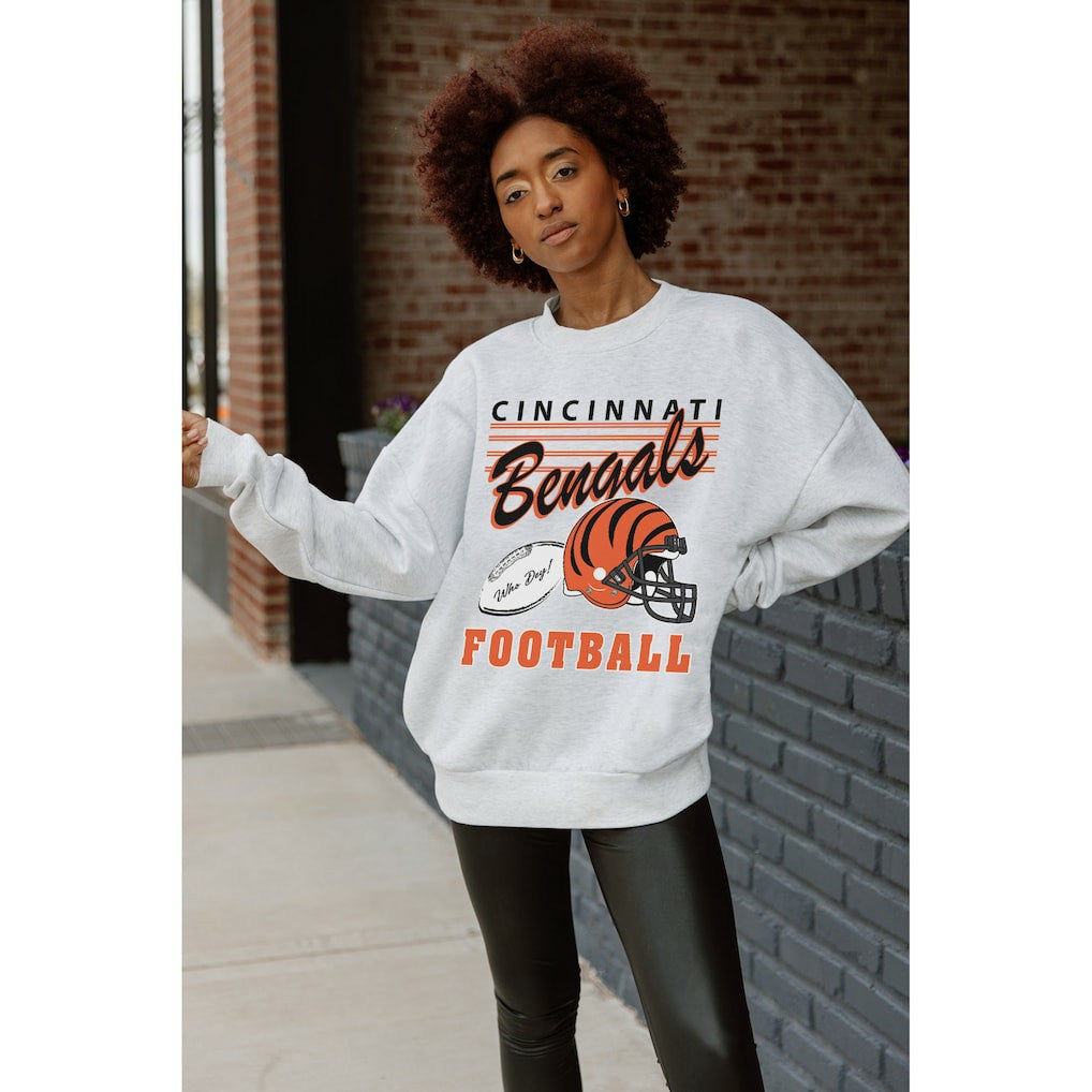 Cincinnati Bengals Gameday Couture Women's Home Turf Oversized Premium Fleece Pullover Sweatshirt Ash - NFL